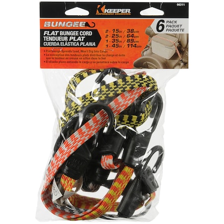 Keeper Flat Bungee Cords, Multi-Pack, PK6 6311